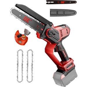 DeForce 8" Cordless Mini Chainsaw, for Milwaukee M18 18V Battery, Brushless Chainsaw for Tree Trimming Wood Cutting, Handheld Electric Power Chain Saw with Auto Oiler, Auto-Tension(Bare Tool Only) (Red)
