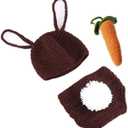 Newborn Easter Outfit Boy Photography Props Baby Bunny Handmade Crochet Rabbit Set Knit Hat Diaper Carrot Set for Kids (Coffee Rabbit)