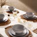 Famiware Venus Plates and Bowls Sets, 12 Pieces Stoneware Speckled Dishes Dinnerware Set for 4, Matte Light Gray - Microwave & Dishwasher Safe, Modern Minimalist, for Everyday Meals & Formal Dining