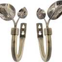 Premium Metal Leaf Curtain Holdbacks (2 Pack), Antique Brass Finish, Heavy Duty Hooks for Drapes, Sheers, Swags