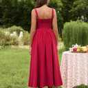 KUTUMAI Floral Corset Midi Dress Flowy Slit Summer Spring Wedding Guest Dresses for Women Sundress with Pockets ( M)