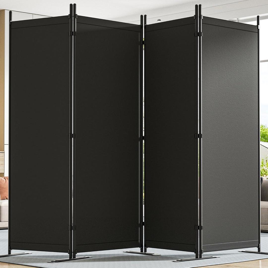 Room Divider 6FT Tall Folding Privacy Partition Screen, 88'' W Portable Wall Divider for Room Separation, Freestanding 4 Panel Room Divider Panel Privacy Screen for Dorm Studio Office, Black