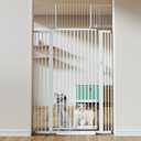 COMOMY 71" Extra Tall Pet Gate for Cats, 29.5-40.6" Extra Wide with Adjustable Cat Door, Pressure Mounted Easy Walk Through Gate with Door for Stairs, Doorways, Kitchen (White)