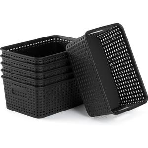 AREYZIN Plastic Storage Baskets Set of 6 Sturdy Small Organizer Bins Storage Baskets for Shelves,Closet,Countertops, Desktops, Cabinets and Badrooms,Black