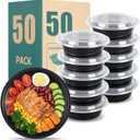 24oz Round Meal Prep Containers with Lids,50-Pack (100 Pcs) Black Disposable Food Storage,Bento Boxes,Stackable,Leak-Proof, BPA-Free,Microwave and Dishwasher Safe