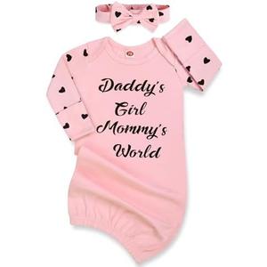 Mikccer Newborn Baby Girl Gown 0-6 Months, Baby Girl Nightgowns, Babies Girls Gift, Little Sister Newborn Outfit and Coming Home Outfits with Headband Set Pink, Size 70