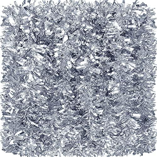 Sosation 50 ft Christmas Tinsel Garland Christmas Tree Twist Garland Bulk Glitter Metallic Streamer Indoor Outdoor Hanging Xmas Decorations(Silver)