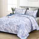WONGS BEDDING Blue Quilt Set Queen Size, Botanical Floral Bedspread
3 Pieces Floral Toile Plants Printed Bedding for Bed, OEKO-TEX, Soft Lightweight Coverlet for All Season (96''x90'')