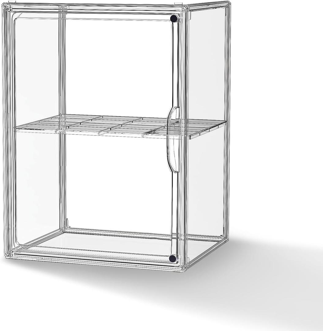 Clear Acrylic Display Case, Super Large Stackable Storage Bins Magnetic Attraction Lids, Acrylic Box with Compartment Divider for Collectibles, Figures, Cosmetic, Purse, Handbag, Wallet, 1 Pack