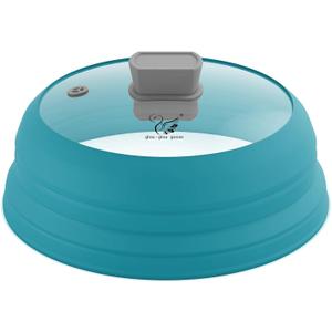 Microwave Splatter Cover Glass Cover Splatter Guard Lid with Collapsible Silicone for Food Cover Plate Cover 11.8 inch Blue