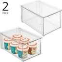 mDesign Kitchen Storage Drawer Box Plastic Storage Box with Pull-Out Drawer Pantry, Fridge and Cupboard Storage for Food and Snacks Pack of 2 Clear