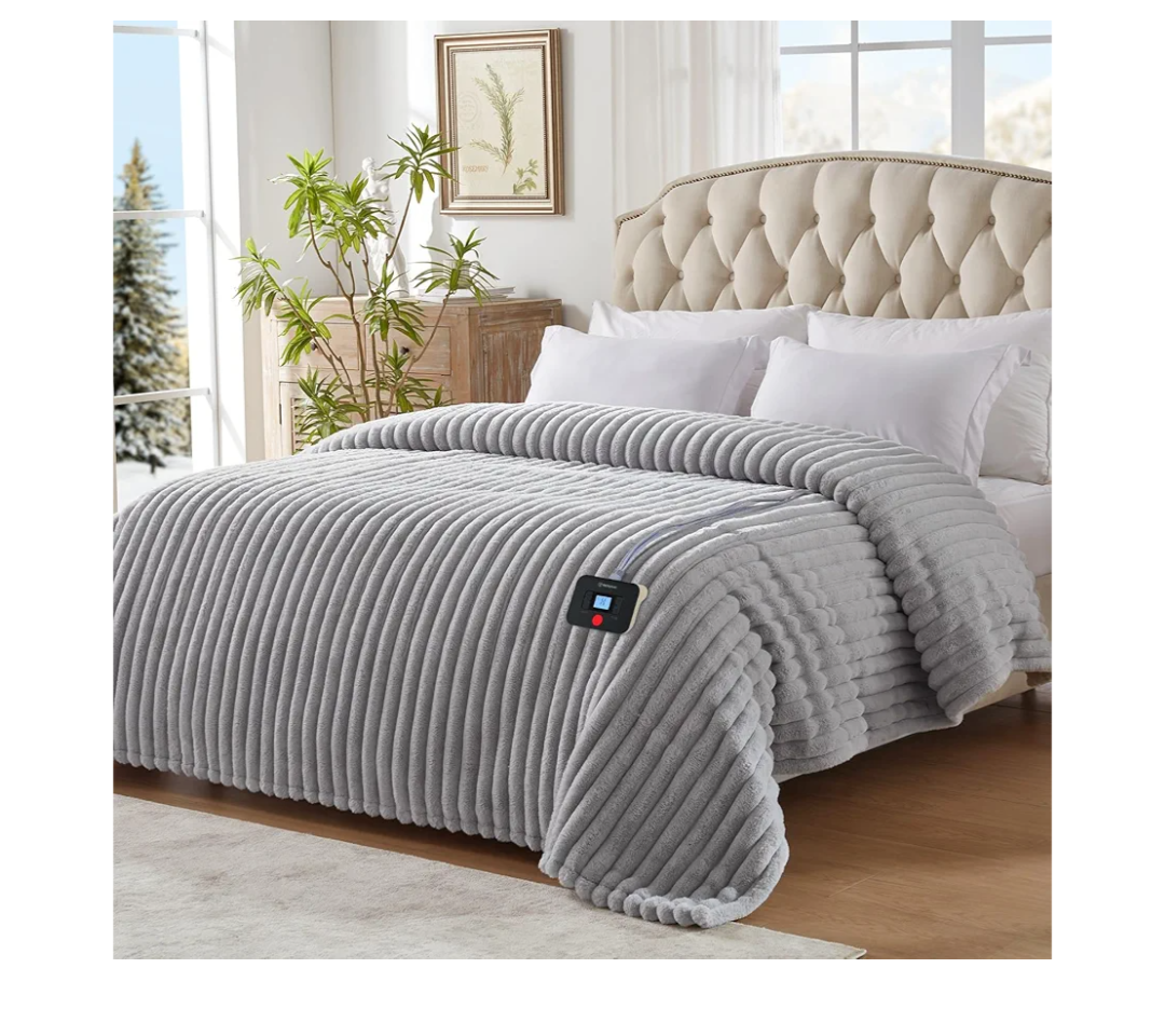 Westinghouse Electric Blanket Full Size, Super Cozy Luxury Faux Fur & Sherpa Heated Blanket with 10 Heating Levels & 1-12 Hours Auto Off, Fast Heating Blanket, Machine Washable, 80x 84 Inch Light Grey