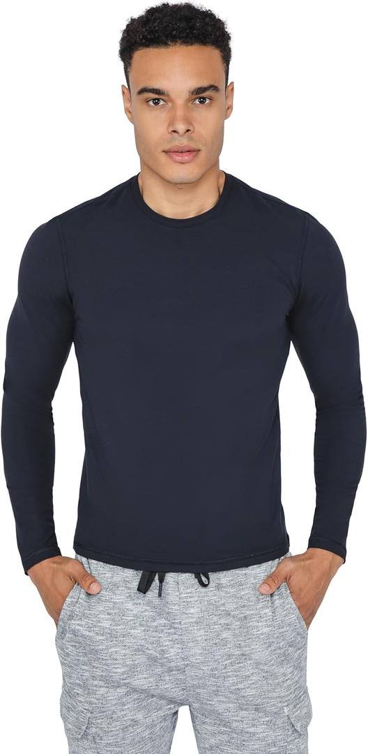 90 Degree By Reflex Mens Dry Fit Soft Crew Neck Long Sleeve Shirt Fitted Top (Large, Black)