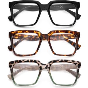 Oversized Reading Glasses Women Oprah Style Blue Light Blocking Computer Readers Designer Ladies Large Frame Square (Black & Tortoise & Tortoise Gradient Green)