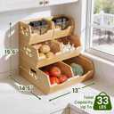 HOMESTEAD 3-Tier Bamboo Pantry Storage Bins – Stackable Potato & Onion Storage Bin with Handles, Fruit Basket & Produce Organizer for Kitchen Countertop, Pantry Organization, Set of 5