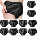 Vinsatin 10 Pcs Adult Plastic Diaper Cover PullOn Cover Plastic Pants Reusable Incontinence Waterproof Pants (Large,Black)