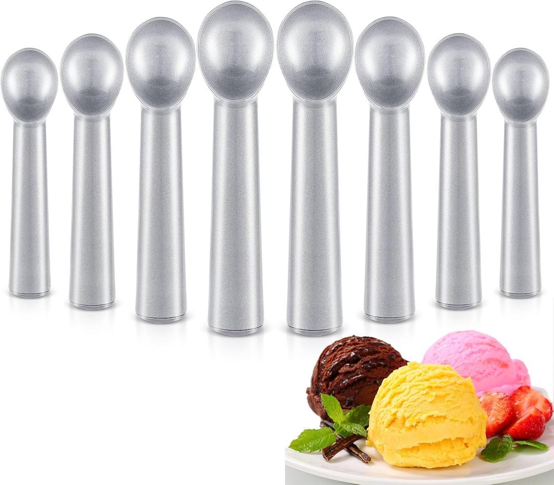 Gejoy 12 Pcs Ice Cream Scoop 7 Inch Nonstick Anti Freeze Ice Cream Scooper Aluminum Design Dessert Spoon for Gelatos Frozen Yogurt Fruit Sundaes Sorbet Almond Cookie Dough (Silver)