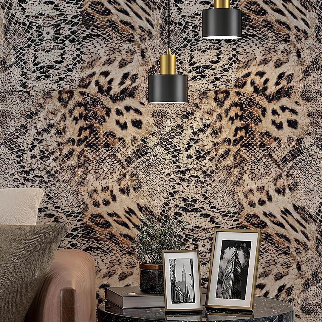 JiffDiff Textured Leopard Snake Print Peel and Stick Wallpaper, 17.3" x 120" Thick Waterproof Self-Adhesive Wall Paper, Modern Jungle Wild Animal Print Contact Paper for Table, Bedroom and Bathroom
