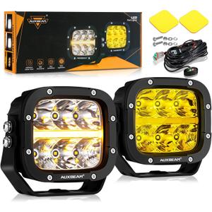 Auxbeam XP-Ultra Series 5 Inch Cube Offroad Lights, Amber DRL Function, Amber White Light Covers, 132W 15600LM Spot Flood Combo, LED Pod Light Bar Off-Road Fog Lights, Pair
