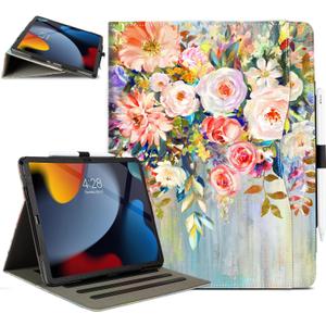 for iPad Air 13 Inch Case, for iPad Pro 13 Inch Case, for iPad Pro 12.9 Cases 6th/5th/4th/3rd Generation with Pencil Holder, Typing Stand, 5 Stand Angles, Card Pocket, Oil Painting Flower
