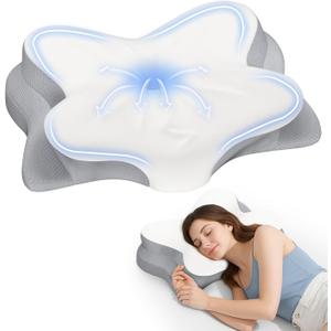 Cervical Neck Pillow, Ergonomic Memory Foam Pillows for Neck Pain Relief with Breathable Pillowcase, Adjustable Contour Neck Support Pillow for Side Back Stomach Sleepers, Odorless (Milk White)