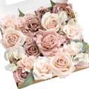 Ling's moment Fake Flowers Box, Faux Artificial Greenery Stems Foam Roses Gardenia Silk Sweat Pea Fabic Flower for Centerpieces Bouquet Wedding Vase Decorations, Dusty Rose & Cream, Grand Combo