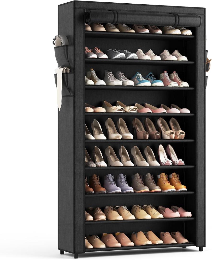 LANTEFUL Shoe Rack with Covers  10 Tiers Tall Shoe Rack Organizer Large Capacity Shoe Shelf Storage 40 Pairs Space Saving Vertical Shoe Storage Organizer for Closet, Entryway, Dorm, Bedroom