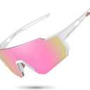 STORYCOAST Polarized Sports Sunglasses for Men Women,Driving Fishing Cycling Mountain Bike Sunglasses UV400 Protection (1-(a)white Frame-pink Mirror Lens)