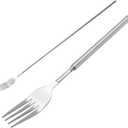 4 x Extendable Fork, Durable Stainless Steel Telescopic Fork Retractable Dinner Forks Dessert BBQ Dinner Fruit Long Handle Telescoping Fork Cutlery for Cooking 8.7-25.4Inch (One Dinner Fork)