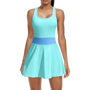 ATTRACO Women's 2 Piece Tennis Dress with Built-in Shorts Scalloped Golf Dress Racerback Athletic Skirts L