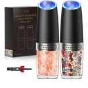 Sangcon Gravity Electric Salt and Pepper Grinder Set Automatic Shakers Mill Grinder with LED Light, BATTERY POWERED Adjustable Coarseness One Hand Operation, Upgraded Larger Capacity