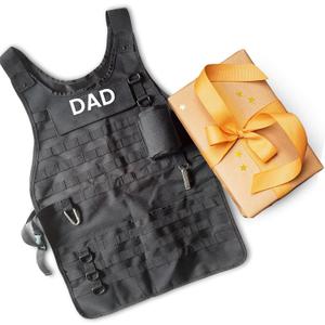 Tactical Molle Apron Outdoor Durable Camping BBQ, Bottle Opener, Pockets, Reusable Carabiner, Adjustable, Barbeque Cooking Grill, Gardening, Garage, Condiment, Removable Velcro Patches