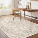 4x5 Washable Neutral Area Rug Beige Vintage Entryway Office Carpet Non-Slip Soft Low Pile Floral Indoor Throw Rug for Living Room Bathroom Dining Room