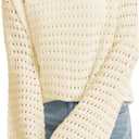 QUALFORT Women's Crochet Sweater, Hollow-Out Knit Long Sleeve Pullover (L)