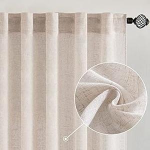 MIULEE Brown Linen Curtains 84 Inch Length for Bedroom Living Room, Soft Thick Linen Textured Window Drapes Semi Sheer Light Filtering Back Tab Rod Pocket Burlap Look Farmhouse Decor, 2 Panels