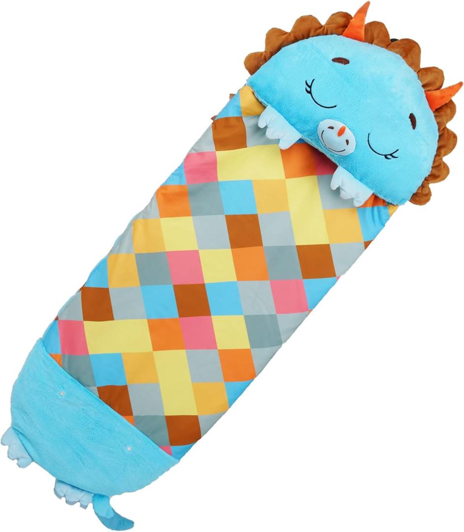 Happy Nappers: Pillow & Sleepy Sack: Large - Blue Triceratratops - 66 x 30, 2-in-1: Plush Animal Opens to Sleeping Bag, Soft Play Character, Kids 3+