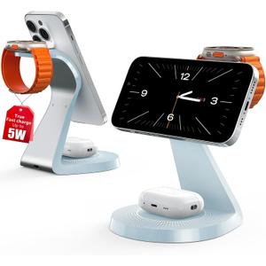 3 in 1 Charging Station for Apple Devices,Mag-Safe Charger Stand Fast Charging,Wireless Charger for iPhone 16/15/14/13/12 Series,& AirPods,& iWatch(USB Charger Included) (Light Blue)