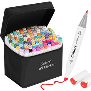 Caliart 121 Colors Artist Alcohol Based Markers Dual Tip Art Permanent Twin Sketch Markers Pens with Case for Adult Kids Coloring Drawing Sketching Card Making Illustration (Assorted)