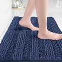 Yimobra Navy Blue Bathroom Rug Mat, Non Slip Quick Dry Bath Mats, Extra Thick and Super Absorbent Bath Rugs, Luxury Microfiber Chenille Plush Fluffy Washable Soft Shower Carpet for Floor, 24" x 17"