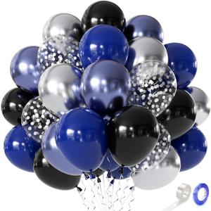 Blue and Black Balloons, Navy Blue and Silver Balloons Metallic Blue Dark Blue &Silver Confetti Party Balloons for Graduation Birthday Baby Shower Decorations, 12inch