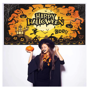 Normacaw Happy Halloween Backdrop for Photography, 72x44 Inch, Halloween Party Decoration, Ghost and Spooky Castle, Fabric, Multicolor