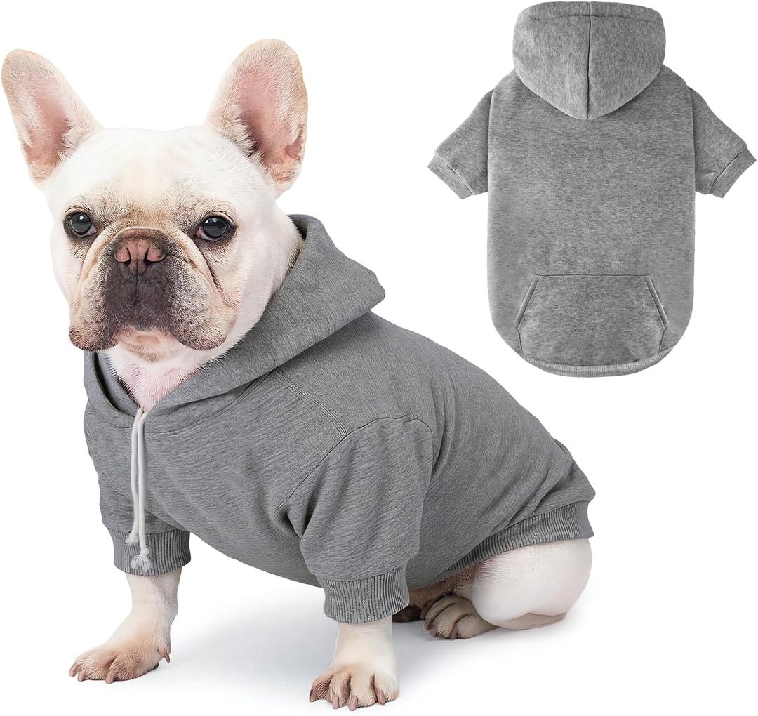 Dog Basic Hoodie Soft Dog Clothes Cold Weather Sweaters for Medium Dogs Cozy Fabric Warm Sweatshirt with Leash Hole (Grey, M (Back: 16.54",Chest: 22.05", Neck: 16.54")) (Medium (10-20 lbs))