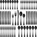 60 Pcs Black Silverware Set, Stainless Steel Serving Sets Service for 12, Mirror Polished Serving Utensils Set, Durable Home Kitchen Eating Tableware Set, Include Fork Knife Spoon Set,Dishwasher Safe