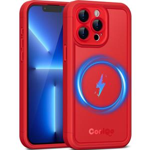 COOLQO Magnetic for iPhone 13 Pro Case, Dual Layer Matte Scratch-Resistant, Red