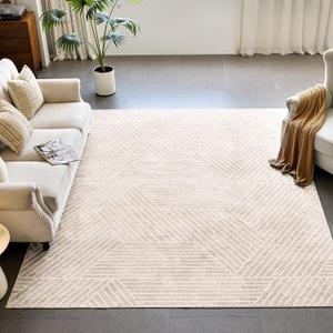 INGEROOM 5x7 Area Rugs for Living Room, Washable Area Rug 5x7 Beige, Modern Design Carpet, Geometric Carpet for Bedroom, Dining Room, Offic, Entryway