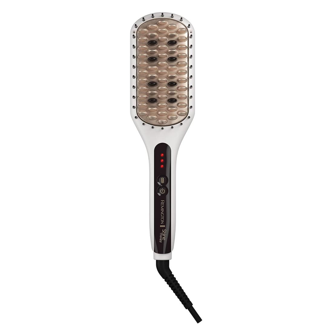 Remington Shine Therapy Hair Straightener Thermal Brush - Ceramic Infusion Technology, Argan Oil & Keratin Infused, One Pass Hair Straightener Brush with 7 Precision Heat Settings, Cool Tip Bristles (1 Count (Pack of 1))
