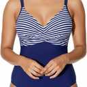 LIZNES Women's One Piece Swimsuit Tummy Control Bathing Suit Front Criss Cross V Neck High Waisted Swimwear (Blue, M)