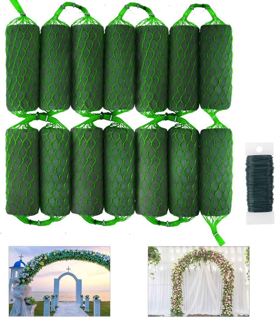14 Piece Floral Foam Garland for Flowers,9.2Ft Flower Sponge Blocks Kit,Absorption Flower Holder Arch Door,Floral Craft Dry Foam Bricks,Green Floral Foam Arrangement for Home Wedding Garden