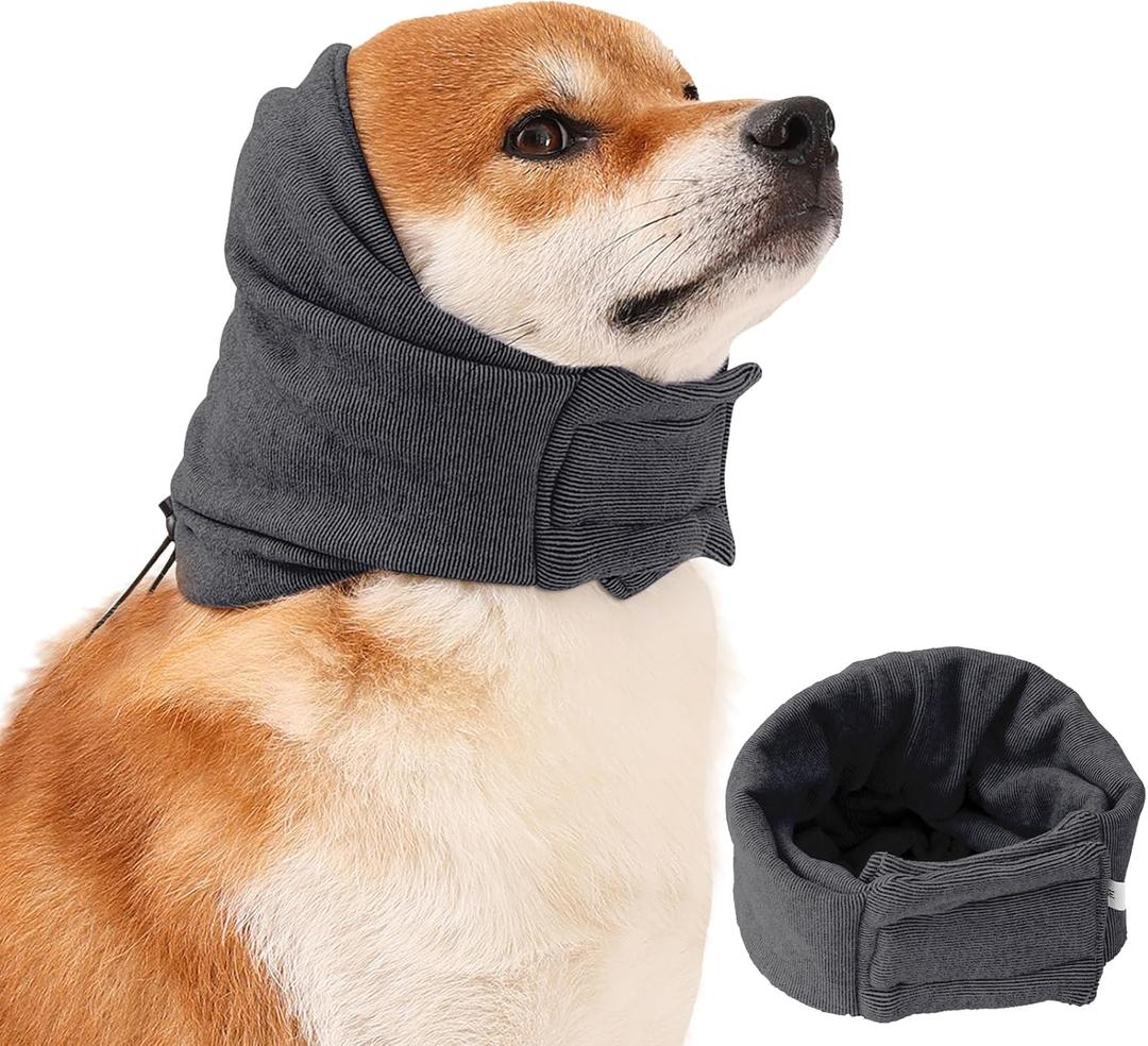 Dog Ear Muffs & Wrap - Noise Protection, Anxiety Relief & Winter Ear Covers for Bath & Thunderstorms (L-Head Circle(15.7"~22.1"), Dark Grey)