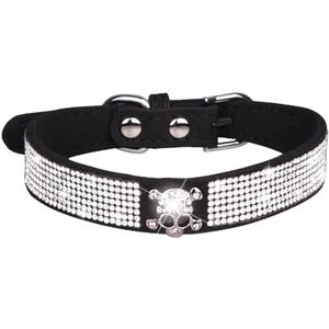 Serijoars Small Dog Collar with Rhinestone Crystal Diamond Colorful Bling Girl Puppy Cat Collars (L, Black5)
